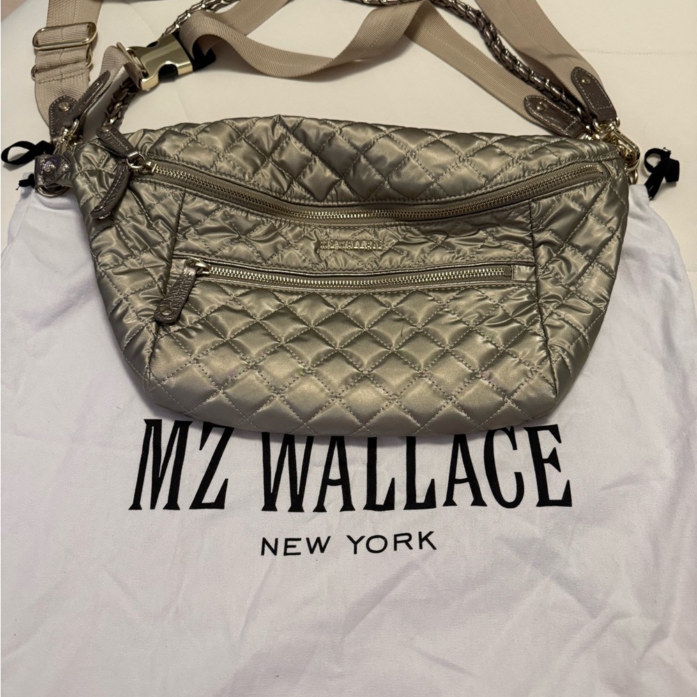 MZ Wallace  Quartz Metallic Quilted Nylon Large Sling Bag - belt bag, bum bag…
